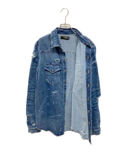 AMIRI（アミリ）AMIRI (アミリ) クラッシュ加工デニムシャツ インディゴ サイズ:Lの古着・服飾アイテム