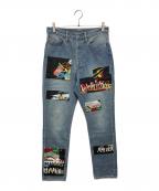 doubletダブレット）の古着「CUSTOMIZED DENIM PANT/カスタマイズドデニムパンツ　パッチワーク　ドメスティックブランド　刺繍」｜ブルー
