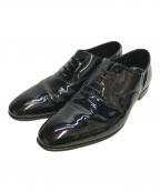 Crockett & Jonesクロケット＆ジョーンズ）の古着「CHEAM/チーム プレーントゥ パテントレザー レースアップ ドレス シューズ」｜ブラック