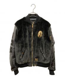 A BATHING APE BLACK（ア ベイシング エイプ）の古着「18SS FAUX FUR Shark MA-1 フェイクファー シャーク フライトジャケット」｜ブラック
