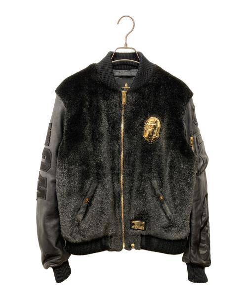 A BATHING APE BLACK（ア ベイシング エイプ）A BATHING APE BLACK (ア ベイシング エイプ) 18SS FAUX FUR Shark MA-1 フェイクファー シャーク フライトジャケット ブラック サイズ:SIZE Sの古着・服飾アイテム