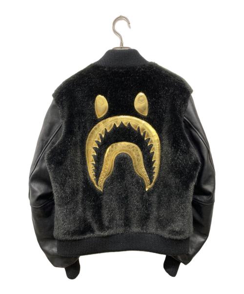 A BATHING APE BLACK（ア ベイシング エイプ）A BATHING APE BLACK (ア ベイシング エイプ) 18SS FAUX FUR Shark MA-1 フェイクファー シャーク フライトジャケット ブラック サイズ:SIZE Sの古着・服飾アイテム