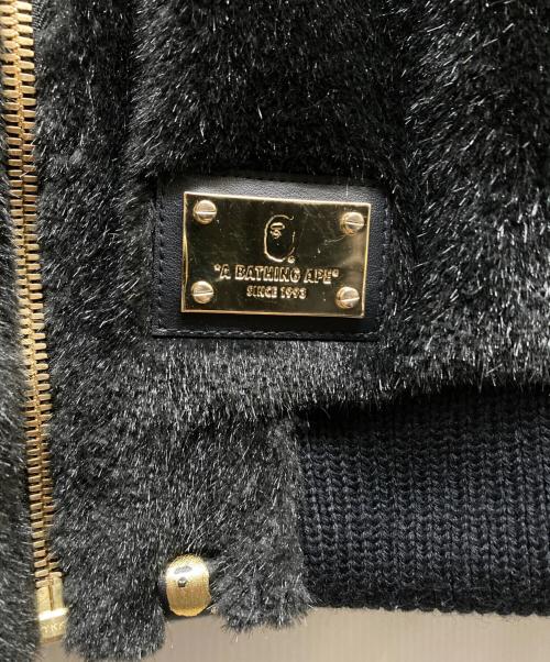 A BATHING APE BLACK（ア ベイシング エイプ）A BATHING APE BLACK (ア ベイシング エイプ) 18SS FAUX FUR Shark MA-1 フェイクファー シャーク フライトジャケット ブラック サイズ:SIZE Sの古着・服飾アイテム