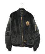 A BATHING APE BLACKア ベイシング エイプ）の古着「18SS FAUX FUR Shark MA-1 フェイクファー シャーク フライトジャケット」｜ブラック