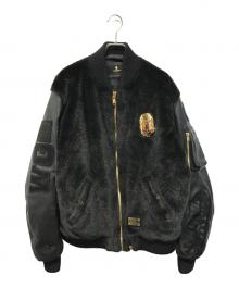 A BATHING APE BLACK（ア ベイシング エイプ）の古着「18SS FAUX FUR Shark MA-1 フェイクファー シャーク フライトジャケット」｜ブラック