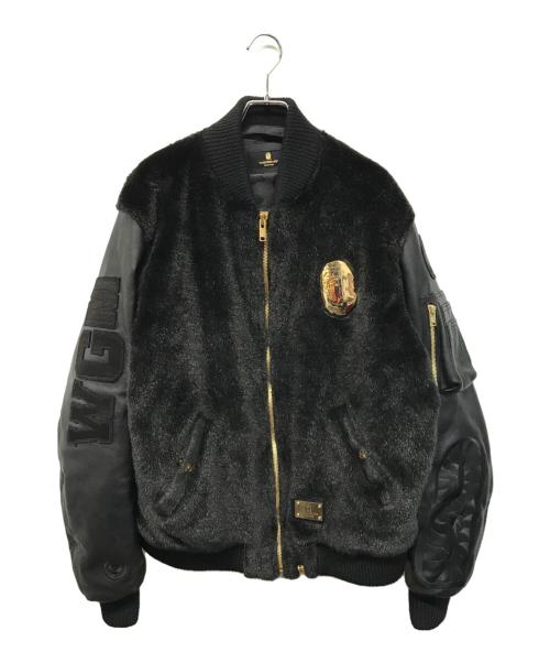 A BATHING APE BLACK（ア ベイシング エイプ）A BATHING APE BLACK (ア ベイシング エイプ) 18SS FAUX FUR Shark MA-1 フェイクファー シャーク フライトジャケット ブラック サイズ:Lの古着・服飾アイテム