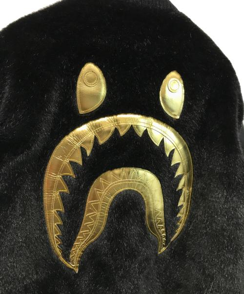 A BATHING APE BLACK（ア ベイシング エイプ）A BATHING APE BLACK (ア ベイシング エイプ) 18SS FAUX FUR Shark MA-1 フェイクファー シャーク フライトジャケット ブラック サイズ:Lの古着・服飾アイテム