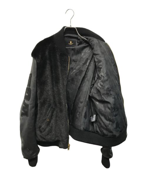 A BATHING APE BLACK（ア ベイシング エイプ）A BATHING APE BLACK (ア ベイシング エイプ) 18SS FAUX FUR Shark MA-1 フェイクファー シャーク フライトジャケット ブラック サイズ:Lの古着・服飾アイテム