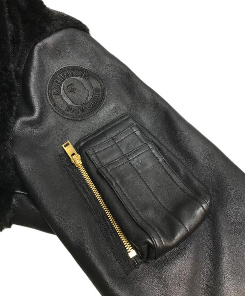 A BATHING APE BLACK（ア ベイシング エイプ）A BATHING APE BLACK (ア ベイシング エイプ) 18SS FAUX FUR Shark MA-1 フェイクファー シャーク フライトジャケット ブラック サイズ:Lの古着・服飾アイテム