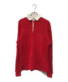 POLO RALPH LAUREN（ポロ・ラルフローレン）の古着「ケーブルニットラガーシャツ コットンニット」｜レッド