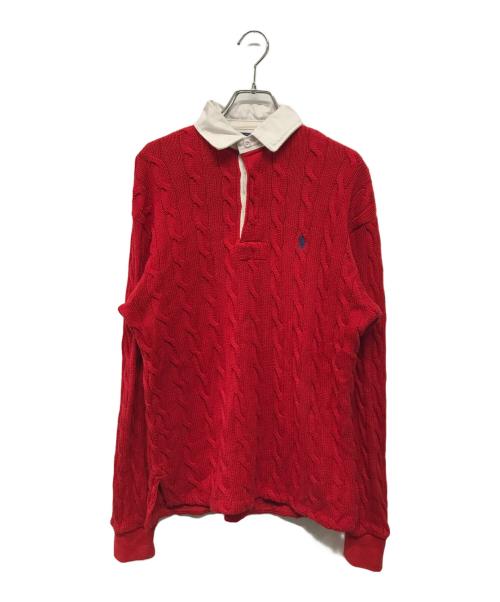 POLO RALPH LAUREN（ポロ・ラルフローレン）POLO RALPH LAUREN (ポロ・ラルフローレン) ケーブルニットラガーシャツ コットンニット レッド サイズ:XSの古着・服飾アイテム