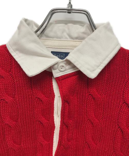 POLO RALPH LAUREN（ポロ・ラルフローレン）POLO RALPH LAUREN (ポロ・ラルフローレン) ケーブルニットラガーシャツ コットンニット レッド サイズ:XSの古着・服飾アイテム