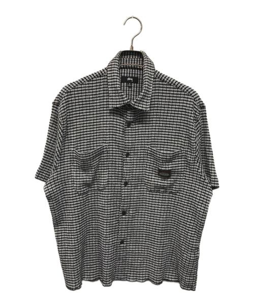 stussy（ステューシー）stussy (ステューシー) CRINKLED CHECK SS SHIRT(クリンクル チェック エスエス シャツ) ブラック×ホワイト サイズ:Sの古着・服飾アイテム