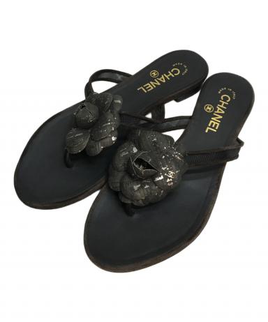 CHANEL シャネル ココマーク カメリア サンダル 38 中古・古着通販】CHANEL (シャネル) カメリア付きサンダル ココマーク