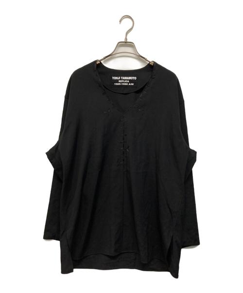 Yohji Yamamoto pour homme（ヨウジヤマモト プールオム）Yohji Yamamoto pour homme REPLICA Embroidery Tunic Shirt(レプリカ エンブロイダリー チュニック シャツ) 日本製 ドメス モード ブラック サイズ:SIZE 3の古着・服飾アイテム