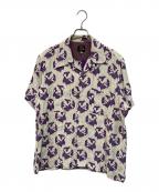 Needlesニードルズ）の古着「S/S One-Up Shirt - ACE/R Papillon Jq.(ショートスリーブ ワンアップ シャツ エース レーヨン パピヨン ジャガード)  日本製」｜ホワイト×パープル
