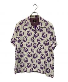 Needles（ニードルズ）の古着「S/S One-Up Shirt - ACE/R Papillon Jq.(ショートスリーブ ワンアップ シャツ エース レーヨン パピヨン ジャガード)  日本製」｜ホワイト×パープル