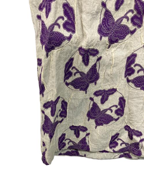 Needles（ニードルズ）Needles (ニードルズ) S/S One-Up Shirt - ACE/R Papillon Jq.(ショートスリーブ ワンアップ シャツ エース レーヨン パピヨン ジャガード)  日本製 ホワイト×パープル サイズ:Lの古着・服飾アイテム
