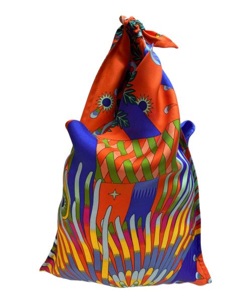 HERMES（エルメス）HERMES (エルメス) シルクミニバッグ petit h プティアッシュ フロシキ オレンジ×ブルーの古着・服飾アイテム