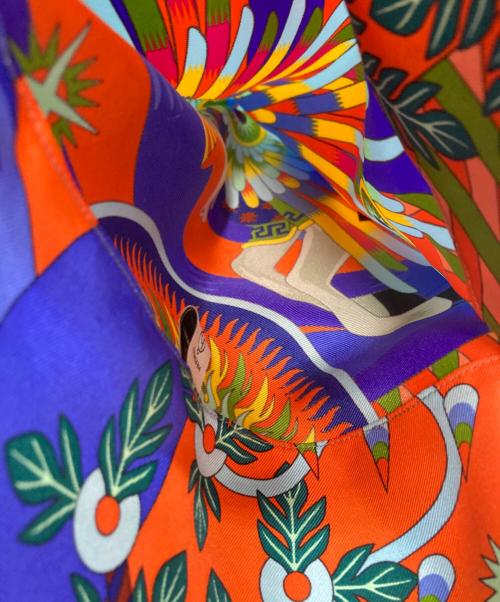HERMES（エルメス）HERMES (エルメス) シルクミニバッグ petit h プティアッシュ フロシキ オレンジ×ブルーの古着・服飾アイテム
