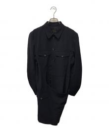 COMME des GARCONS（コムデギャルソン）の古着「ウールギャバ変形ラップデザインコート 日本製 ドメス モード ギャバジン」｜ネイビー