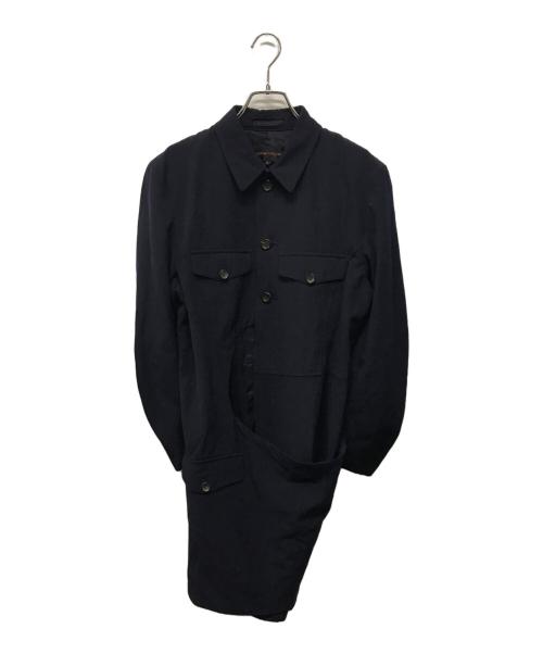 COMME des GARCONS（コムデギャルソン）COMME des GARCONS (コムデギャルソン) ウールギャバ変形ラップデザインコート 日本製 ドメス モード ギャバジン ネイビー サイズ:Mの古着・服飾アイテム