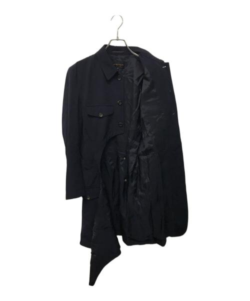 COMME des GARCONS（コムデギャルソン）COMME des GARCONS (コムデギャルソン) ウールギャバ変形ラップデザインコート 日本製 ドメス モード ギャバジン ネイビー サイズ:Mの古着・服飾アイテム