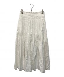 KUME（クメ）の古着「Linen Pleated Long Skirt リネン プリーツ ロング スカート」｜ホワイト
