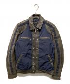 DIESELディーゼル）の古着「ナイロン切り替えレザーバイカージャケット」｜ブラック×ネイビー