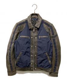 DIESEL（ディーゼル）の古着「ナイロン切り替えレザーバイカージャケット」｜ブラック×ネイビー