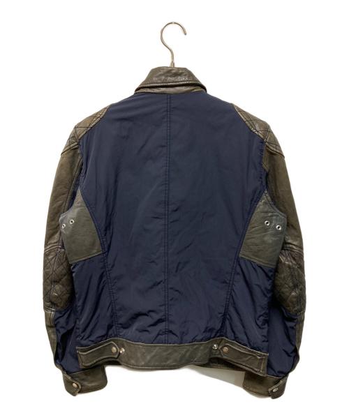 DIESEL（ディーゼル）DIESEL (ディーゼル) ナイロン切り替えレザーバイカージャケット ブラック×ネイビー サイズ:Sの古着・服飾アイテム