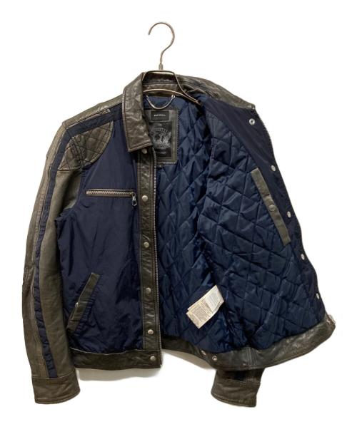 DIESEL（ディーゼル）DIESEL (ディーゼル) ナイロン切り替えレザーバイカージャケット ブラック×ネイビー サイズ:Sの古着・服飾アイテム