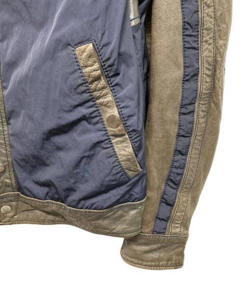 DIESEL（ディーゼル）DIESEL (ディーゼル) ナイロン切り替えレザーバイカージャケット ブラック×ネイビー サイズ:Sの古着・服飾アイテム