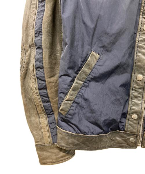 DIESEL（ディーゼル）DIESEL (ディーゼル) ナイロン切り替えレザーバイカージャケット ブラック×ネイビー サイズ:Sの古着・服飾アイテム
