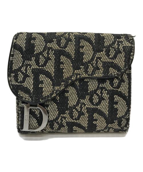 Christian Dior（クリスチャン ディオール）Christian Dior (クリスチャン ディオール) トロッター2つ折り財布 ベージュ×ブラックの古着・服飾アイテム