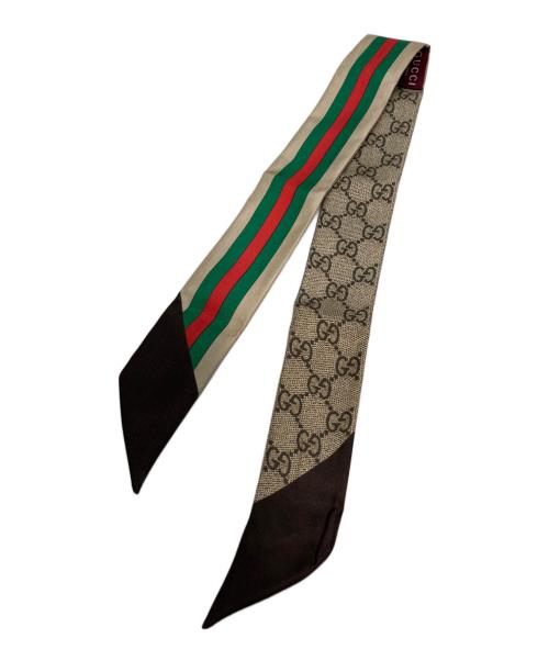 GUCCI（グッチ）GUCCI (グッチ) プリント シルク リボン スカーフ ツイリー ベージュの古着・服飾アイテム