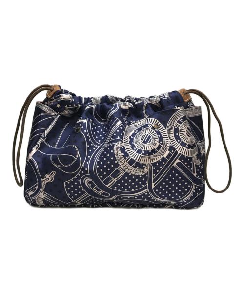 HERMES（エルメス）HERMES (エルメス) フールビ25 エプロン・ドール シルクポーチ ネイビー×オレンジの古着・服飾アイテム