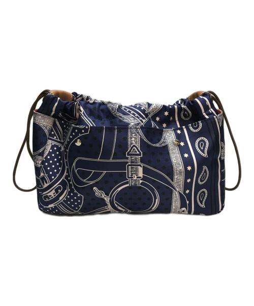 HERMES（エルメス）HERMES (エルメス) フールビ25 エプロン・ドール シルクポーチ ネイビー×オレンジの古着・服飾アイテム
