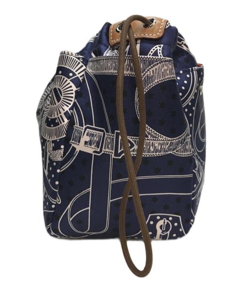 HERMES（エルメス）HERMES (エルメス) フールビ25 エプロン・ドール シルクポーチ ネイビー×オレンジの古着・服飾アイテム