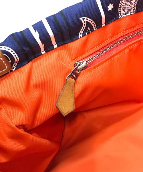 HERMES（エルメス）HERMES (エルメス) フールビ25 エプロン・ドール シルクポーチ ネイビー×オレンジの古着・服飾アイテム