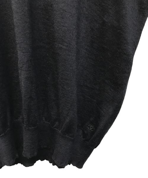 CHANEL（シャネル）CHANEL (シャネル) 裾ココマークカシミヤシルク半袖ニット ブラック サイズ:SIZE 42の古着・服飾アイテム