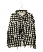 NEON SIGNネオンサイン）の古着「Cutaway front Glitch Gingham jacket(カッタウェイ フロント グリッチ ギンガム ジャケット) 日本製」｜ブラック×ホワイト