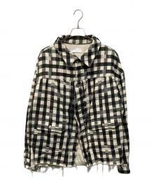 NEON SIGN（ネオンサイン）の古着「Cutaway front Glitch Gingham jacket(カッタウェイ フロント グリッチ ギンガム ジャケット) 日本製」｜ブラック×ホワイト