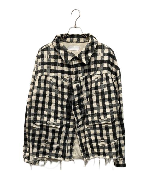 NEON SIGN（ネオンサイン）NEON SIGN (ネオンサイン) Cutaway front Glitch Gingham jacket(カッタウェイ フロント グリッチ ギンガム ジャケット) 日本製 ブラック×ホワイト サイズ:SIZE 48の古着・服飾アイテム