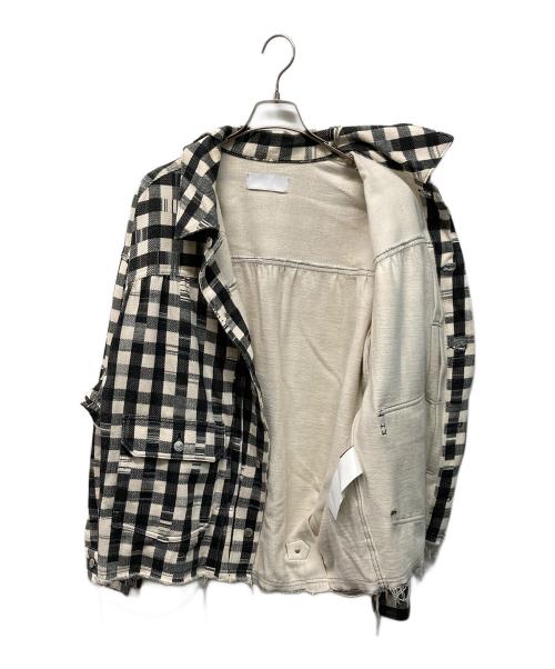 NEON SIGN（ネオンサイン）NEON SIGN (ネオンサイン) Cutaway front Glitch Gingham jacket(カッタウェイ フロント グリッチ ギンガム ジャケット) 日本製 ブラック×ホワイト サイズ:SIZE 48の古着・服飾アイテム