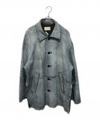 YOKEヨーク）の古着「CUT OFF LEATHER CAR COAT(カットオフ レザー カーコート) ブルー 羊革」｜ブルー