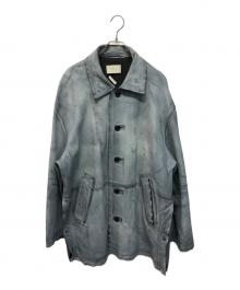 YOKE（ヨーク）の古着「CUT OFF LEATHER CAR COAT(カットオフ レザー カーコート) ブルー 羊革 」｜ブルー