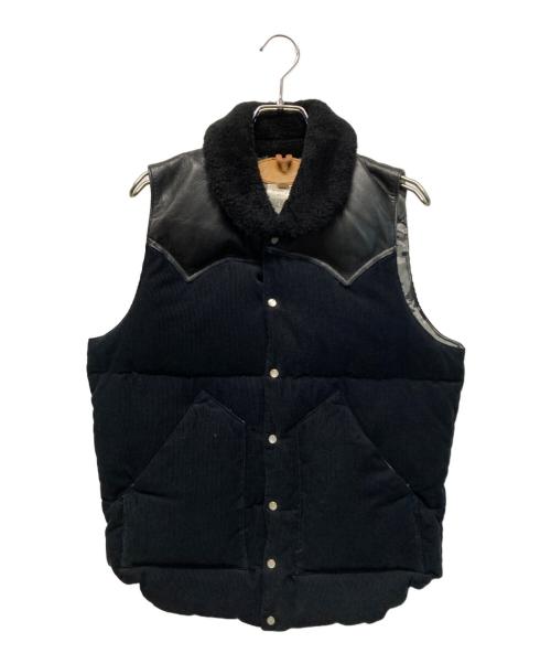 RockyMountainFeatherBed（ロッキーマウンテンフェザーベッド）RockyMountainFeatherBed (ロッキーマウンテンフェザーベッド) The DUFFER of ST.GEORGE (ザ ダファーオブセントジョージ) レザー切替コーデュロイダウンベスト ブラック サイズ:SIZE 36の古着・服飾アイテム