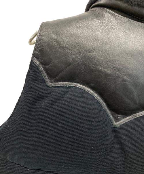 RockyMountainFeatherBed（ロッキーマウンテンフェザーベッド）RockyMountainFeatherBed (ロッキーマウンテンフェザーベッド) The DUFFER of ST.GEORGE (ザ ダファーオブセントジョージ) レザー切替コーデュロイダウンベスト ブラック サイズ:SIZE 36の古着・服飾アイテム