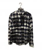 VERSACEヴェルサーチ）の古着「PLAID PRINT FLANNEL LONG SLEEVE(プレイド プリント フランネル ロング スリーブ) イタリア製」｜ブラック×ホワイト